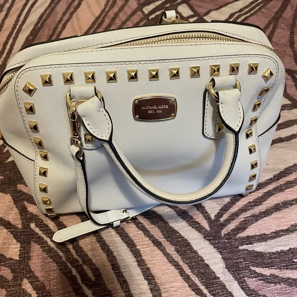 Michael Kors Cream and Gold Studded Satchel